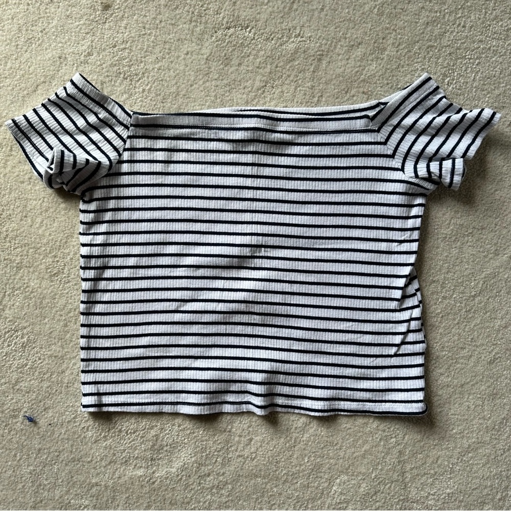 Crop striped off the shoulder top